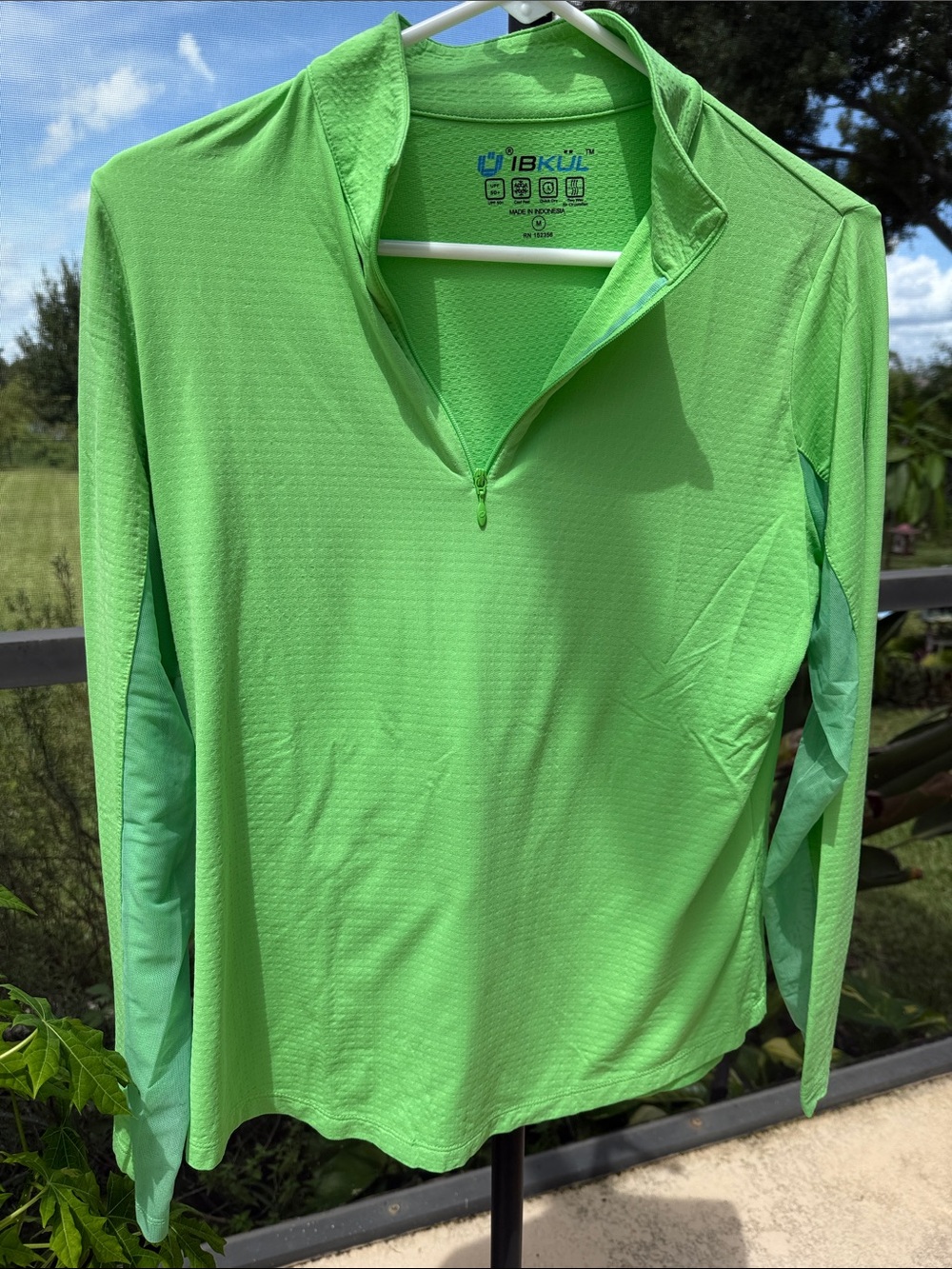 IBKUL Women’s Long Sleeve Quarter-Zip Top - Neon Green